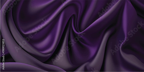 Elegant purple and violet silk fabric texture with smooth satin waves creates a shiny luxury textile backdrop featuring soft curves and a decorative pink drapery pattern for a silky material