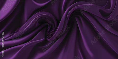Elegant purple and violet silk fabric texture creates a smooth flowing satin backdrop with soft luxury waves and shiny curves in a light material design