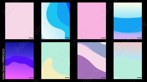 An arrangement of eight abstract colorful gradient squares in a grid layout