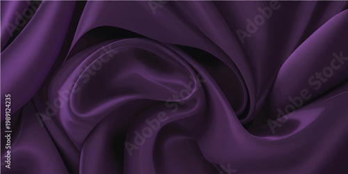 Smooth flowing purple and violet silk fabric texture creates a luxury satin background with shiny waves of soft cloth material and a curved textile pattern design