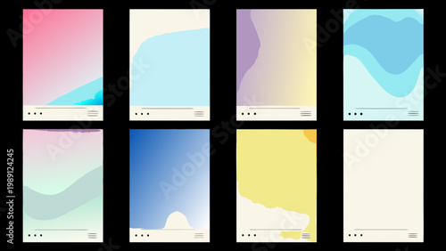 A collection of abstract pastel colored backgrounds with minimalist line details