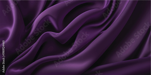 Smooth purple silk and violet satin fabric texture creates a luxury shiny backdrop with soft waves and elegant drapery material