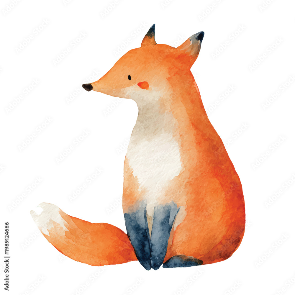 Obraz premium Orange Fox Sitting Alone Looking Left.