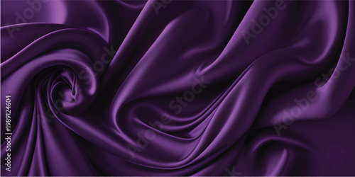 A smooth wave of purple and pink silk fabric creates a luxury satin texture with soft violet curves and shiny drapery for an elegant romantic textile backdrop
