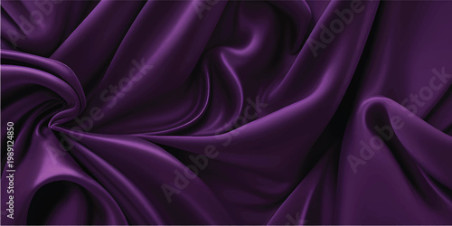 Elegant purple and violet silk fabric background featuring smooth satin waves and luxury soft texture drapery for a shiny material backdrop