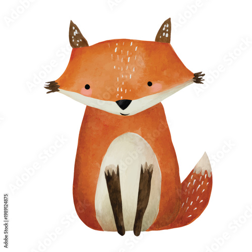 Cute Cartoon Fox Sitting Alone.