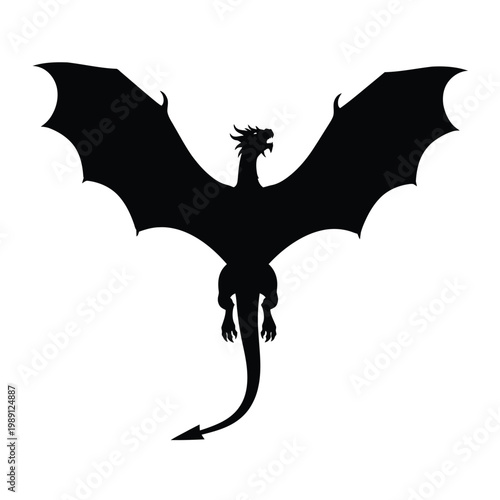 Black Dragon Silhouette Flying.