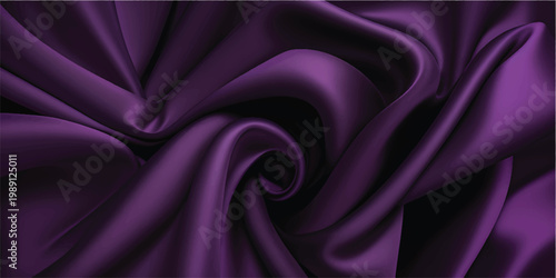 Elegant purple silk fabric swirl background illustration, luxurious smooth satin texture backdrop design