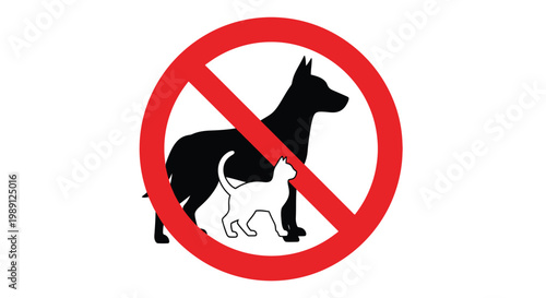 Red warning sign prohibiting access for both dogs and cats within this specific public space