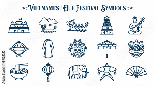 Vietnamese Hue Festival Symbols Icons