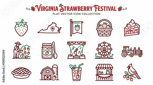 Virginia Strawberry Festival Flat Vector Icons Collection