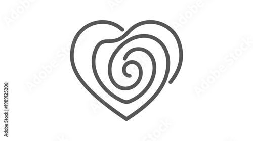 Stylized hand-drawn heart illustration featuring an elegant continuous line forming a captivating spiral, symbolizing evolving love, connection, and emotional depth