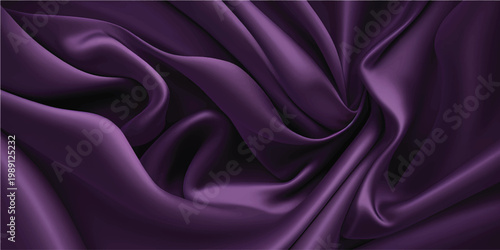 Elegant purple and pink silk satin fabric background with smooth waves and shiny texture creating a luxury romantic drapery backdrop for fashion decoration