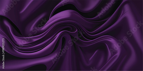Smooth flowing purple silk and violet satin fabric background with luxury soft waves and shiny textile material design for a decorative cloth backdrop