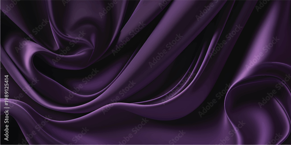 Obraz premium A luxury purple and violet silk satin fabric background features a smooth flowing wave pattern with a soft textile texture for an elegant material backdrop design
