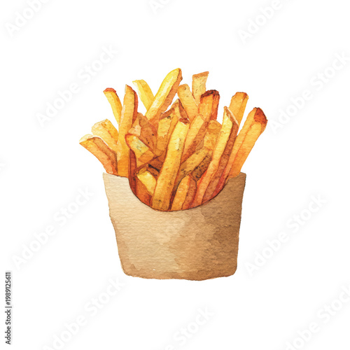 Golden French Fries in Paper.