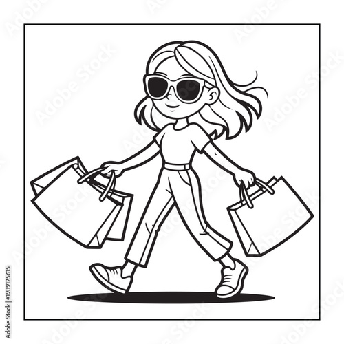 Rich girl moments: Bold and easy coloring pages for adults. line art illustration.