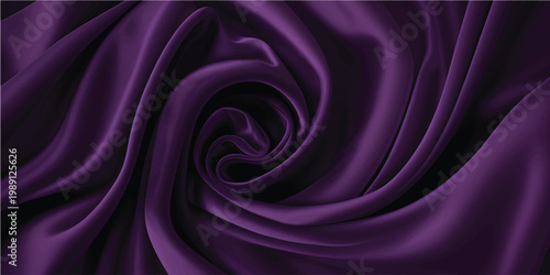 A luxurious purple and violet silk fabric background features smooth flowing satin waves and a shiny soft textile texture for a soft pink material design