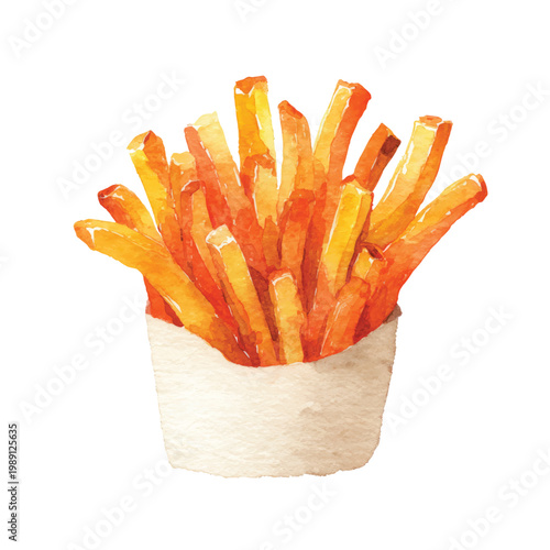 Golden French Fries in Paper Cup.