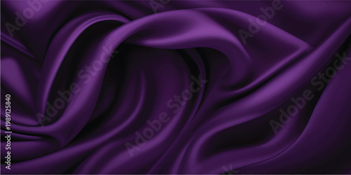 A smooth purple and pink satin silk fabric background features flowing waves and soft textile curves with a luxury violet velvet material design