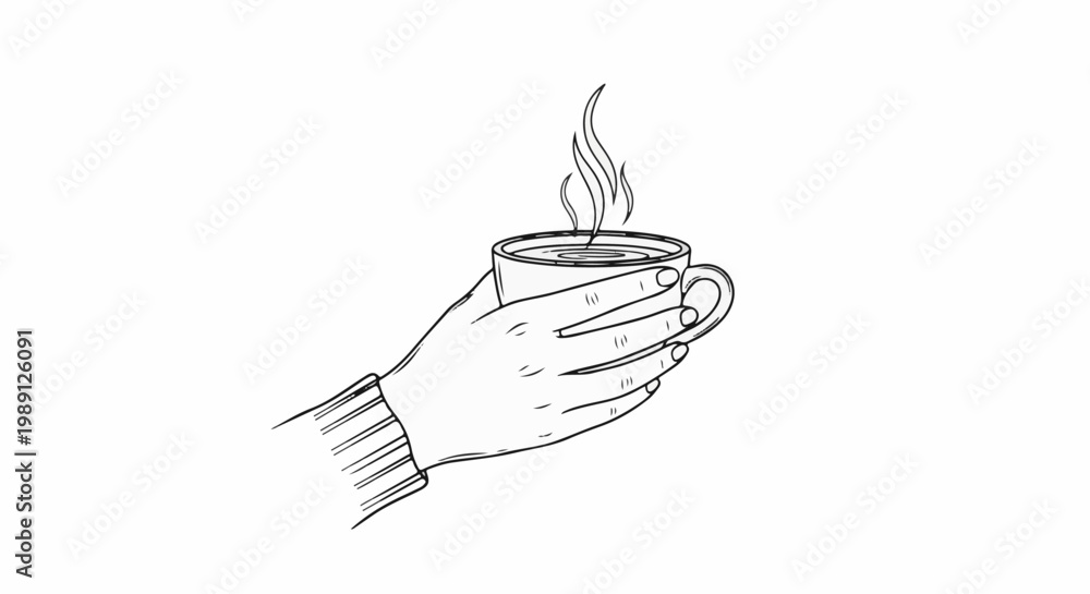 Obraz premium Hand holding a steaming mug of hot beverage