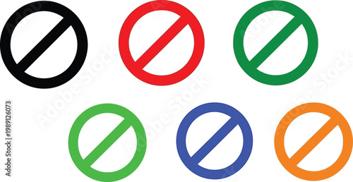 Collection of prohibition signs in various colors signifies restrictions and forbidden actions.