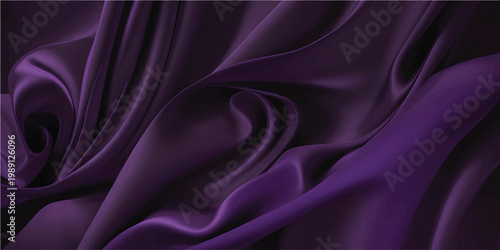 Luxurious purple and pink silk satin fabric background with smooth shiny waves and soft elegant drapery texture creating a violet textile material backdrop for decorative patterns