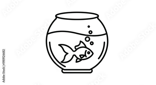 Small goldfish swimming inside a round glass fishbowl with air bubbles floating toward the surface