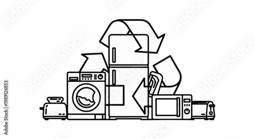 Household appliances stacked and ready for recycling