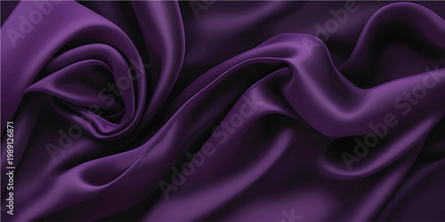 Luxurious flowing purple satin fabric with elegant folds and soft light creating a rich, opulent texture for sophisticated design projects.