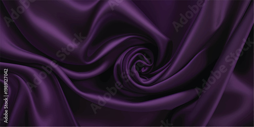 A close-up shot reveals flowing fabric in a deep, saturated purple hue. The material is draped, exhibiting soft curves and a lustrous sheen