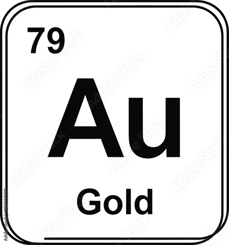 Gold element symbol from the periodic table is displayed in a rounded square frame.