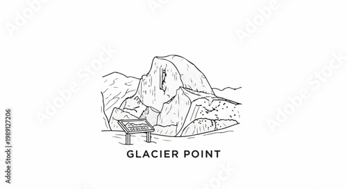 Iconic cliff face, informative geology sign, and mountainous backdrop