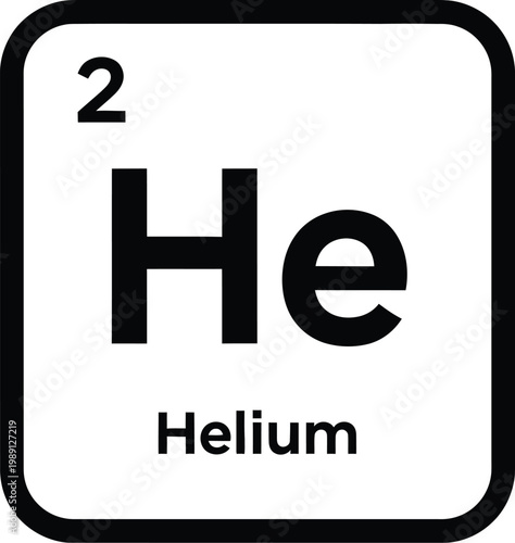 Helium element symbol from the periodic table is displayed in a square frame.