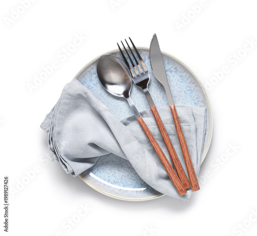 Plate with silver cutlery a...