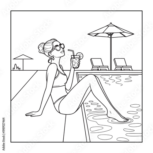 Rich girl moments: Bold and easy coloring pages for adults. line art illustration.