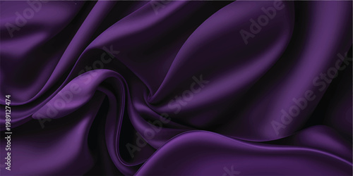 Luxurious flowing purple satin fabric with soft folds and highlights