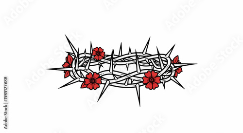Intricate crown of thorns with vibrant red flowers