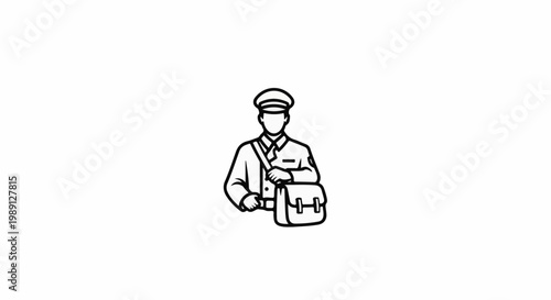 Line art of a mail carrier in uniform with a satchel slung over their shoulder