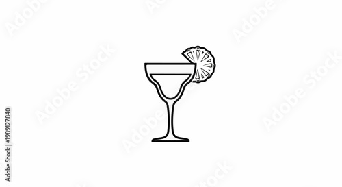 Line art of a margarita glass with a lime wedge garnish