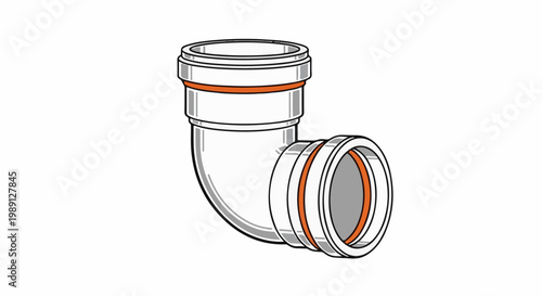 Illustration of a white elbow pipe fitting with orange seals