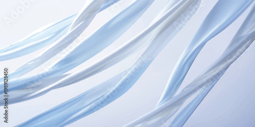 An abstract blue background features flowing silk-like waves and soft light patterns that evoke the cold, artistic essence of a winter sky and icy nature surfaces