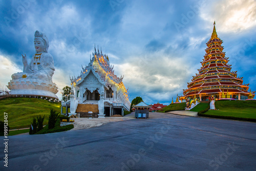 Wat Hyua Pla Kang, Chinese temple with church and white Guanyin statue in Chiang Rai Thailand, This is the most popular and famous temple in Chiang Rai.