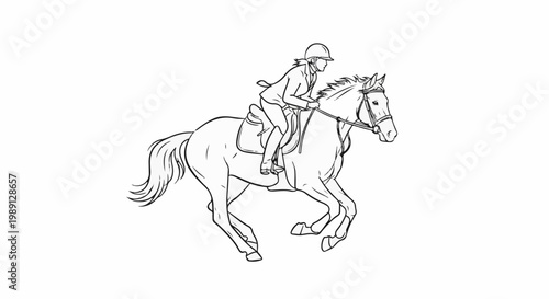 Line drawing of a person riding a horse at a gallop