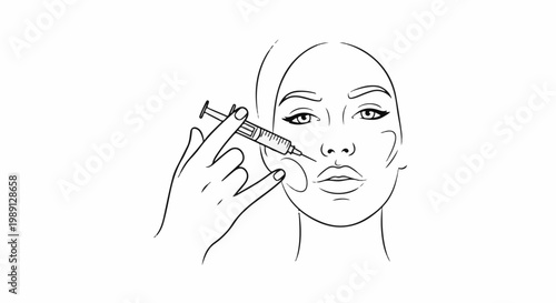 Line drawing of a person receiving a facial injection with a syringe