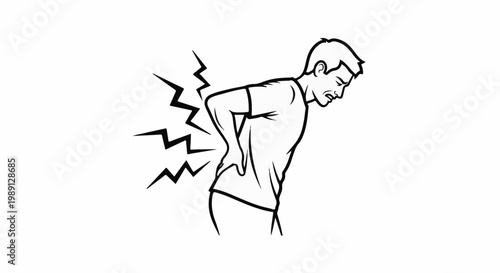 Man experiencing sharp back pain with jagged lines indicating discomfort