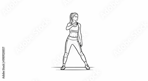 Line drawing of fit woman in athletic wear performing a pose