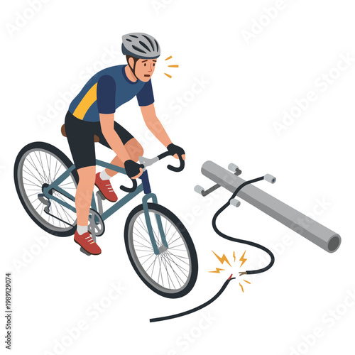 Cyclist rides bike and narrowly avoids electric shock from exposed wiring