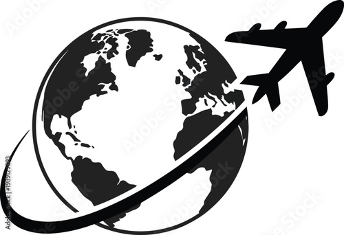 Airplane Flying Around Globe Icon Travel Aviation World Flight Symbol Global Tourism Design