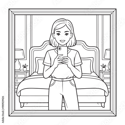 Rich girl moments: Bold and easy coloring pages for adults. line art illustration.